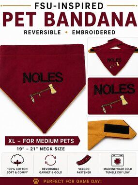 NOLES Reversible Garnet/Gold FSU Pet Bandana/Scarf